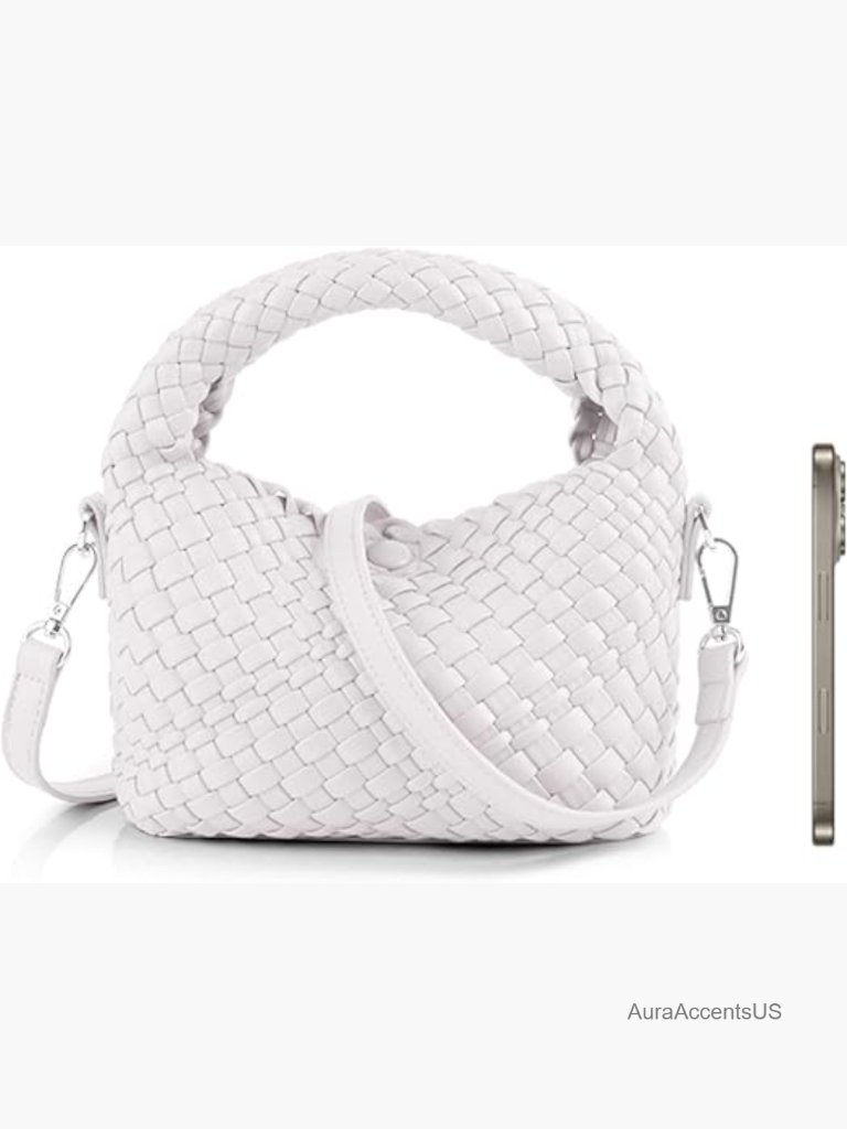 Small Woven Hobo Handbag With Detachable Crossbody Strap, Top Handle Purse